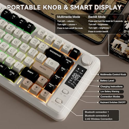 ZIYOU LANG M75 Wireless Gaming Keyboard, RGB Backlit Rechargeable 2000mAh Battery, Small Membrane But Mechanical Feel Keyboard with Smart Display & Knob, PBT Gradient keycaps for PC, MAC - Cheese - color: Cheese