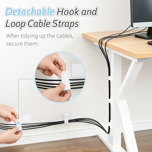 Cable Management Under Desk Detachable Cable Straps, White, 20 Pack | Heavy Duty Hook and Loop Cable Ties, Removable, Leave No Trace, Hold Up to 15 Cables, Home Office Organizer Accessories - color: White