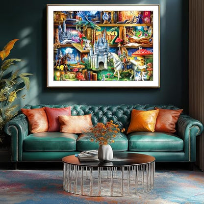 1000 Piece Fantasy Castle Bookshelf Jigsaw Puzzle for Adults, Dragons and Knights Theme, Fairy Tales Magical Castles Scene, Challenging Puzzle & Artwork - color: Fantasy Bookshelf