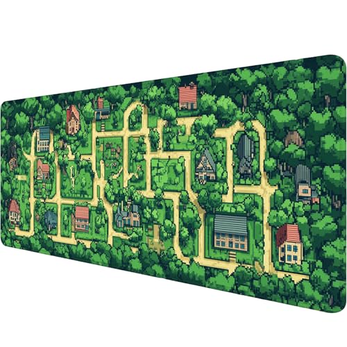 Game Map Gaming Mouse Pad Desk Pad Pixel Art Streets Buildings Grass Large Gaming Mouse Mat with Stitched Edges,Non-Slip Waterproof Rubber Base Mouse Mat 31.5"x11.8" - color: Game-map, size: 31.5" x 11.8"