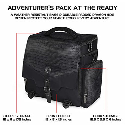 ENHANCE Collector's Edition RPG Adventurer's DND Bag - Dragon Hide Exterior Travel RPG Bag with Tabletop Miniatures Storage Vault, Mat Holder, DND Dice & Token Pockets, Fits 4-8 Books (Dragon Black) - color: Dragon Black