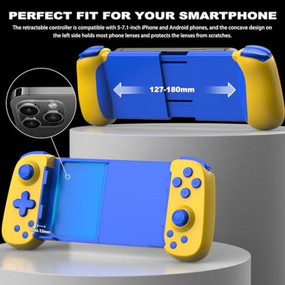 arVin Wireless Game Controller for iPhone 15/15 Plus/15 Pro/15 Pro Max/14/13/12/iPad/Android/Samsung Galaxy 23/22/21/Tablet/Switch/PS4/PC Gamepad with Hall Effect Joystick/Turbo/6-Axis Gyro/Vibration - color: Yellow&Blue, size: Standard Version(D6)