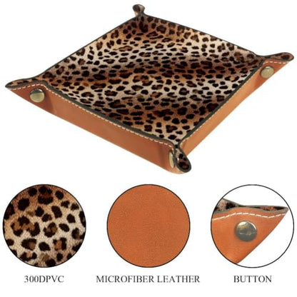 Brown Leopard Dice Tray Folding Square PU Leather Dice Rolling Tray | Portable Dice Trays for Dice Games Like RPG, DND and Other Table Games, Folded 4.5x4.5x1.2inch - color: Brown Leopard