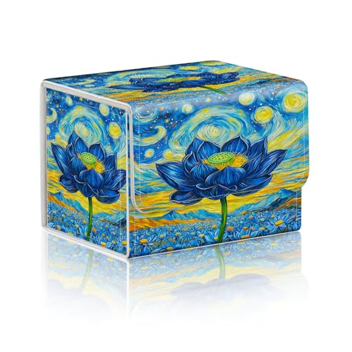 Trading Card Storage Box, Holds 100+ for MTG Cards, Premium PU Leather with Magnetic Closure, Starry Night With Blue Lotus Durable Deck Box for Magic the Gathering, Trading Card Games - color: Starry Night With Blue Lotus