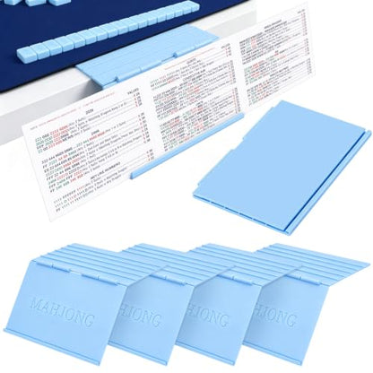 4 Packs Mahjong Card Holder for Table, Foldable Under Mat Slide-in Plastic Tile Racks 3D Space-Saving Angled Stand Table Accessories for American Mahjong Cards Game Night(Flower,Blue) - color: Blue