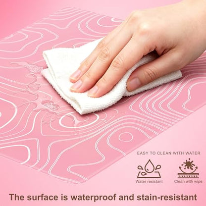 Glass Gaming Mouse Pad, Professional Esport Tempered Glass Mouse Pad Ultra-Smooth Micro-Etched Surface for Top Speed and Control,Hard Mousepad (11.8'' x 9.8'') (Contour Lines - Pink and White) - color: Contour Lines - Pink and White