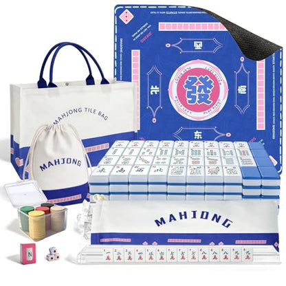 GUJYUYIF166Pcs American Mahjong Tiles Set with Mat, Racks and Accessories - color: Blue