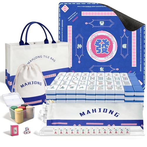 GUJYUYIF166Pcs American Mahjong Tiles Set with Mat, Racks and Accessories - color: Blue