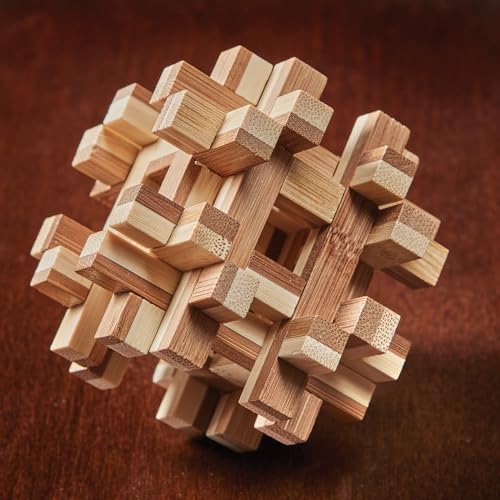 Bits and Pieces Wooden Brain Teaser Puzzle - Wood Cube Logic Puzzles, 3D Puzzles for Adults