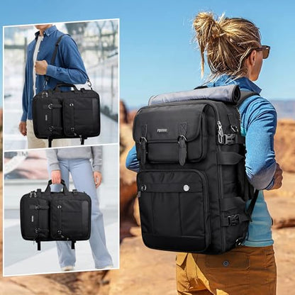 PIJUSHI 3-In-1 Travel Backpack for Women with 16" Padded Laptop Compartment | Convertible Carry On Luggage/Duffel/Shoulder with 180° Open, USB Port, Dry/Wet Pocket for Airport, Daily, PE049 Black