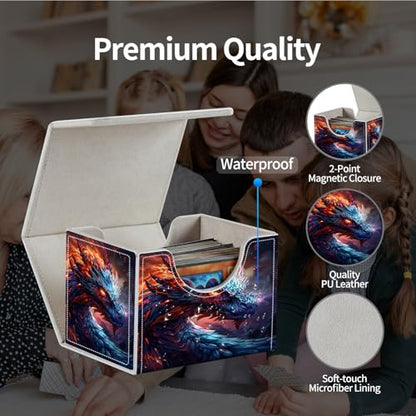 PU Leather Deck Box for MTG Commander Cards, Fits 100+ Double Sleeved Cards, Secure Magnetic Trading Card Storage Case for TCG CCG,Ancient Fire Dragon Art - color: Ancient Fire Dragon Art