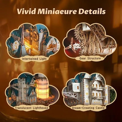 FUNPOLA 3D Wooden Puzzle Steam Castle Model – Steampunk Baroque Floating Castle DIY Building Kit