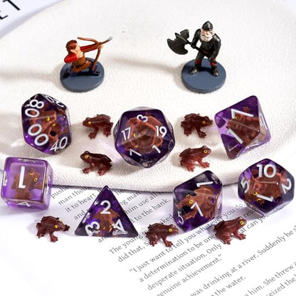 Resin D&D Dice Set, Brown Frog DND Animal Polyhedral Dice for Dungeons and Dragons, RPG, MTG DND 7-DIE (D4, D6, D8, D10, D12, D20, D%) - color: Brown Frog