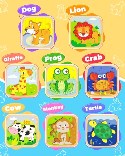 Benresive Wooden Toddler Puzzles, Montessori Toddler Toys for 1 2 Year Old | 6 Pcs Puzzles, 1 2 3 Year Old Girl Boy Great Gifts, Learning Educational Preschool Bolck Toys for 1 2 3 Year Old - style: 8 PCS