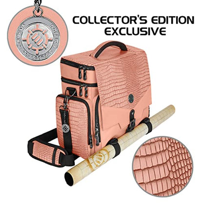 ENHANCE Collector's Edition RPG Adventurer's DnD Bag - Dragon Hide Exterior Travel RPG Bag with Tabletop Miniatures Storage Vault, Mat Holder, DnD Dice & Token Pockets, Fits 4-8 Books (Dragon Pink) - color: Dragon Pink