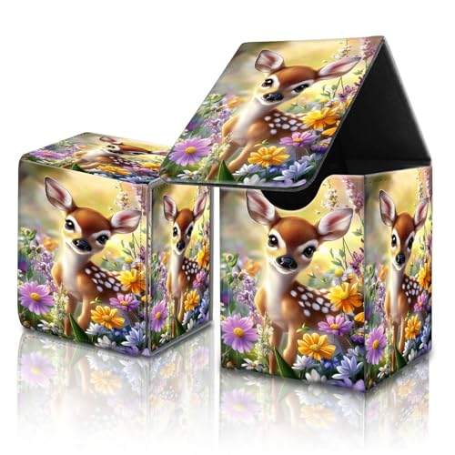 for MTG Commander Card Deck Box,Trading Card Storage Box with Magnetic Closure,Fits 120+ Single Sleeved Cards,Deckbox,Fits Sports TCG/CCG/MTG Accessories,﻿Cute Deer Floral - color: Cute Deer Floral
