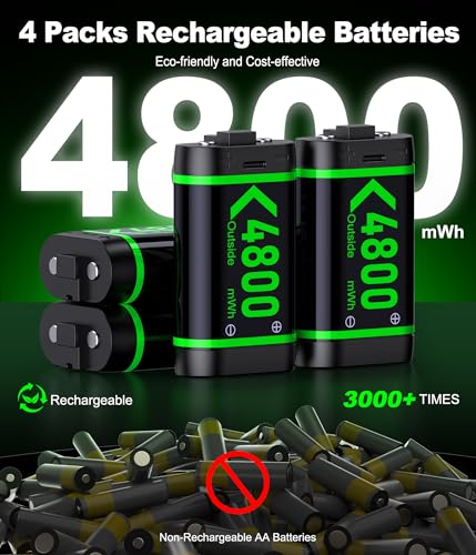 Upgraded Fast Charging Rechargeable Battery Packs with Light Control, 4 x 4800mWh Xbox Controller Batteries with Charger Dock for Xbox Series X|S, One S/X/Elite Controllers,Cases and Storage Sets - size: L-Max