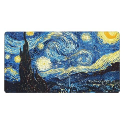 MTG Playmat Starry Night Painting TCG Mat Board Game Card Game Trading Card Game Play Mat Desk Pad Original Hand Painted Stitched Edges Smooth Surface Rubber Base 23.6x13.8in