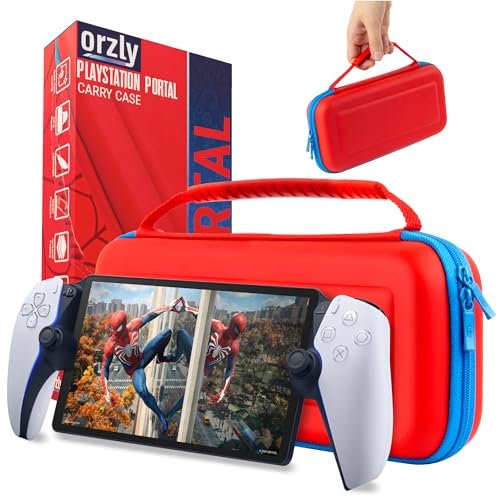 Orzly Carry Case designed for Playstation Portal remote player for PS5 Console holds accessories, Travel and Storage Protection for headset charger and more TANAMI - Gift box edition - color: Spider Red