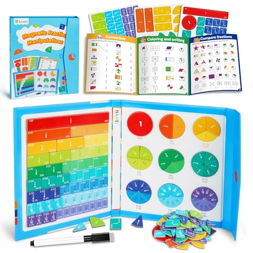 D-FantiX Magnetic Fraction Educational Puzzle, Magnetic Fraction Tiles & Fraction Circles Set, Math Manipulatives for Elementary School, Montessori Fraction Manipulatives Learning Toys for Kids - color: Blue