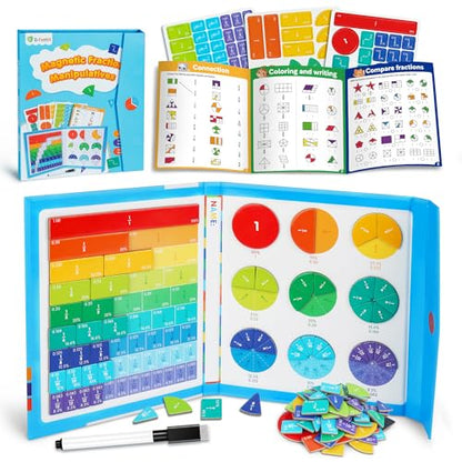 D-FantiX Magnetic Fraction Educational Puzzle, Magnetic Fraction Tiles & Fraction Circles Set, Math Manipulatives for Elementary School, Montessori Fraction Manipulatives Learning Toys for Kids - color: Blue