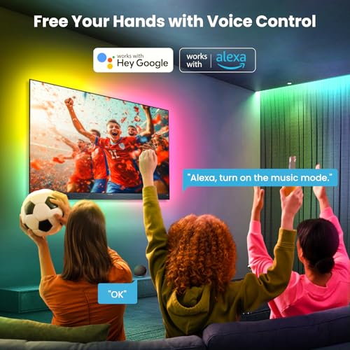 26.25ft LED Lights for 75-100 Inch TV, RGB+IC TV Lights Backlight Strip Behind, with 44 Scene Modes, Bluetooth APP and Voice Control, Music Sync Smart Ambient Lighting for Gaming, Bedroom, Living Room - size: 26.25ft