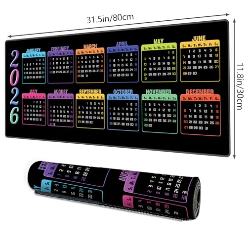 Galdas Gaming Mouse Pad XXL XL Large Long Extended Big Mousepad Non-Slip Rubber Keyboard Mouse Pad with Stitched Edges for Laptop Home Office (2026 Calendar, 31.5 * 11.8) - color: 2026 Calendar