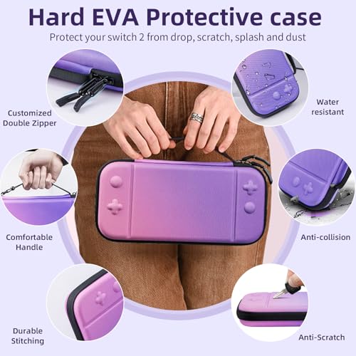 BRHE Switch 2 Carry Case Compatible with Nintendo Switch 2 Console,Large Capacity Switch 2 Case, Portable Hard NS 2 Travel Bag for Console & Accessories, 10 Game Card Slots (Pink Purple Gradient) - color: Pink Purple Gradient