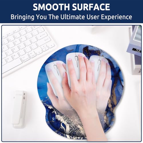 KONVINIT Ergonomic Mouse Pad with Wrist Rest, Small Mousepad with Non-Slip Rubber Base and Smooth Surface, Dark Blue Mouse Pads for Desk, Office Desk Accessories - color: Blue Marble