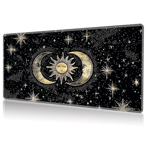 Playmat for MTG, Game Play Mat Card Game Playing 24 x 14 inches Tabletop Magic Play Mats Non-Slip Rubber Base and Stitched Mousepad Desk Mats Playmats for MTG TCG,Art Sun Moon Star - color: Art Sun Moon Star, size: NO Zones