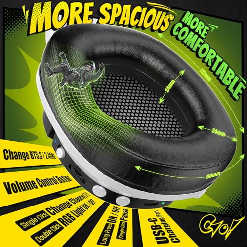 Wireless Gaming Headset for PS5 PC | 2.4GHz+BT - Play While Charging | Over Ear, 2.4GHz low-latency, Bluetooth 5.3. 100H battery life. 7.1 surround sound for FPS, Battle Royale, Switch,Mobile.