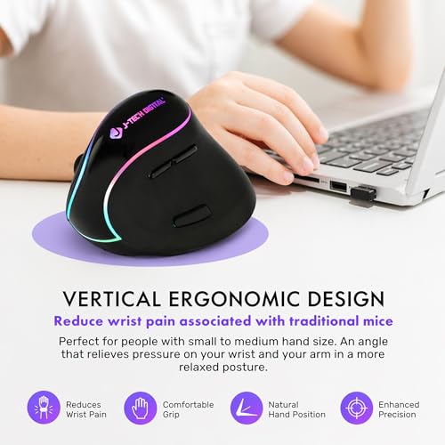 J-Tech Digital Ergonomic Mouse with Wireless Connection, Removable Palm Rest, Thumb Buttons, Rechargeable Battery, 800 DPI, Compatible with Windows and MAC OS - style: Wireless
