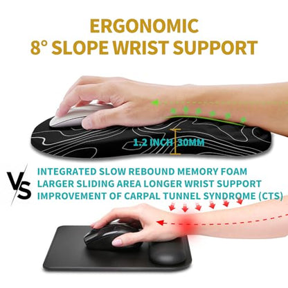Hokafenle Ergonomic Mouse Pad Wrist Support, Wrist Rest Mousepad for Carpal Tunnel Pain Relief with Integrated Memory Foam Slope Massage Bulge (11.8x7.9 inch,Topographic Contour) - color: KM01-Topographic Contour