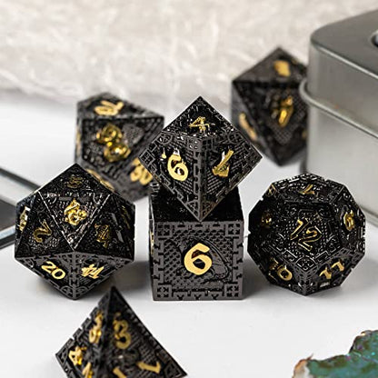 UDIXI 7PCS Metal DND Dice Set Polyhedral D&D Dragon d and d Dice for Role Playing Game and Other RPG Games (Black Golden) - color: Chain Frame-black Golden