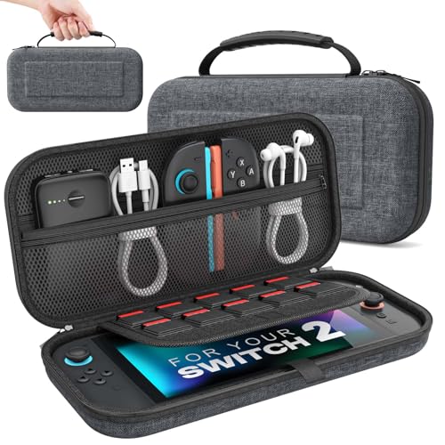MoKo Carrying Case for Nintendo Switch 2 2025 Holds 10 Cartridges w/Pockets | Protective Hard Shell, Portable Travel Carry Case, Pouch for Switch 2 Accessories and Games, Textured Gray - color: Textured Gray, size: 10 Slots