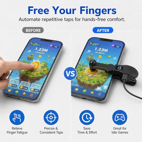 Aylthyo Auto Clicker for Smart Phone, Phone Screen Device Speed Clicker for iPhone iPad Apps, Fast Click Simulation Finger Continuous Click for Tiktok, Live Broadcasts Likes, Lightning Deal, Reward Task, Plug and Play(Black) - size: BLACK-1 PC