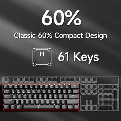 KEMOVE K61SE Gaming Mechanical Keyboard, 60 Percent Wired RGB Backlit N-Key Rollover Compact Mini 61 Keys Keyboard for PC Laptop, Red Switch - color: Black-RGB, size: Red Switch