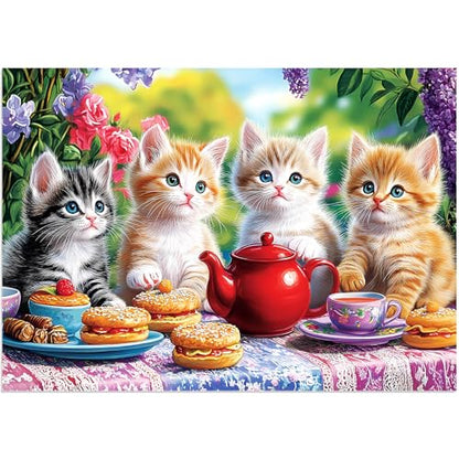 100 Piece Puzzles for Kids Ages 4-6, Kittens' Tea Time Jigsaw Puzzle, Educational Fun for Kids Ages 6-8 & 8-10, Large Piece Puzzles for Seniors & Adults, Creative Puzzle for Family Activities - style: Kittens' Tea Time