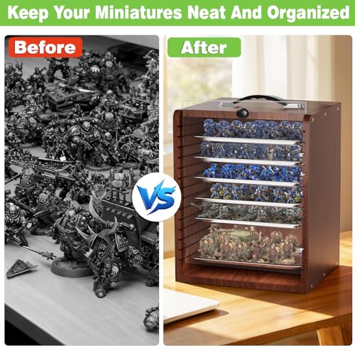 Miniature Storage Case for Collectibles Miniatures, Wooden Display Cases with 6 Trays, Miniature Display Case Miniatures Transport Case (Mahogany) - color: Mahogany