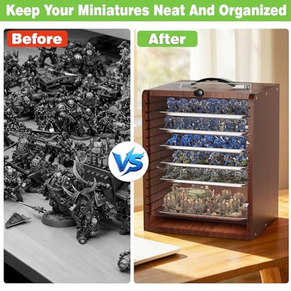 Miniature Storage Case for Collectibles Miniatures, Wooden Display Cases with 6 Trays, Miniature Display Case Miniatures Transport Case (Mahogany) - color: Mahogany