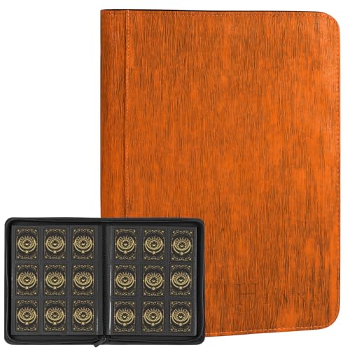 Card Binder 9 Pocket,Premium 540 Double Sided Pocket Collection Binder,Wear Resistant,Retro Vertical Grain PU,Side Loading Card Album for MTG,TCG,Yugioh,Game & Sports Cards,Orange - color: Orange, size: 9 Pocket 540