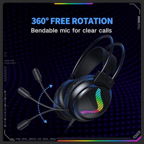 J11 Gaming Headset with Microphone, Noise Cancelling Gaming Headphones Compatible with PS4 PS5 Xbox One PC Laptop, Over-Ear Headset with LED RGB Light, 7.1 Stereo Surround Sound (Black) - color: Black