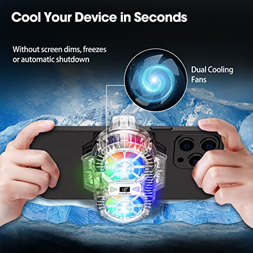 TRILINK Phone Cooler for Gaming with Dual Cooling Fans - Advanced Phone Cooling Technology - RGB LEDs - Ultra-Quiet - Output Function - LED Temperature Display for Android iPhone iOS Game Radiator