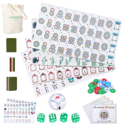 160 Acrylic American Mahjong Tile Set for Beginners, Mah Jong Lovers | 1.2” 2026 New Premium Green Tiles, Mahjong Set with Carrying Bag and Accessories, 3D Engraved 4 Layer Mahjong Tiles - color: Green