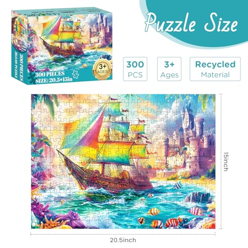 300 Piece Puzzles for Adults, Sea Beach Ship Jigsaw Puzzle - style: boat