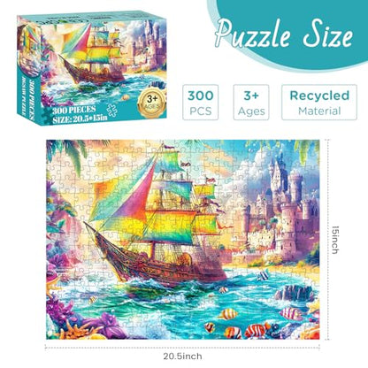 300 Piece Puzzles for Adults, Sea Beach Ship Jigsaw Puzzle - style: boat