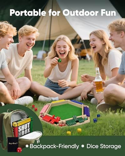 Original Classic Shut The Box Game Wooden Math Dice Board Game 2-6 Players | Table Games for Family Night Classroom Travel, Gifts for Group Kid Adult Senior, Camp Party Bar, Easy Quick and Fun - size: 6P