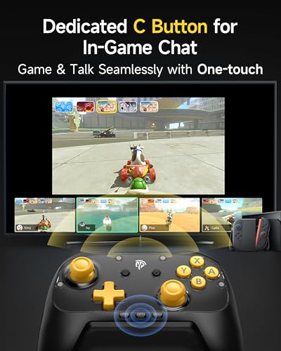 EasySMX S10 Lite Switch 2 Controller, Wireless Controller with One-Key Wake-Up, C Button, Turbo, 9-Axis Motion, Hall Effect Joysticks, 2 Back Buttons, HD Rumble, for Switch 2/Switch/PC/iOS/Android - color: black and yellow color-block