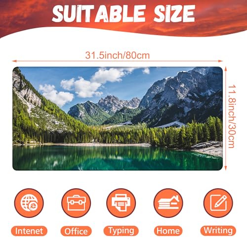 Desk Mat, Lake Mountain Landscape Desk Pad, The Alps Large Gaming Mouse Pad for Desk, 31.5"x15.7" Extended Big Computer Keyboard Mouse Pad with Non-Slip Base and Stitched Edge - color: Lake Mountain Landscape