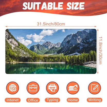 Desk Mat, Lake Mountain Landscape Desk Pad, The Alps Large Gaming Mouse Pad for Desk, 31.5"x15.7" Extended Big Computer Keyboard Mouse Pad with Non-Slip Base and Stitched Edge - color: Lake Mountain Landscape